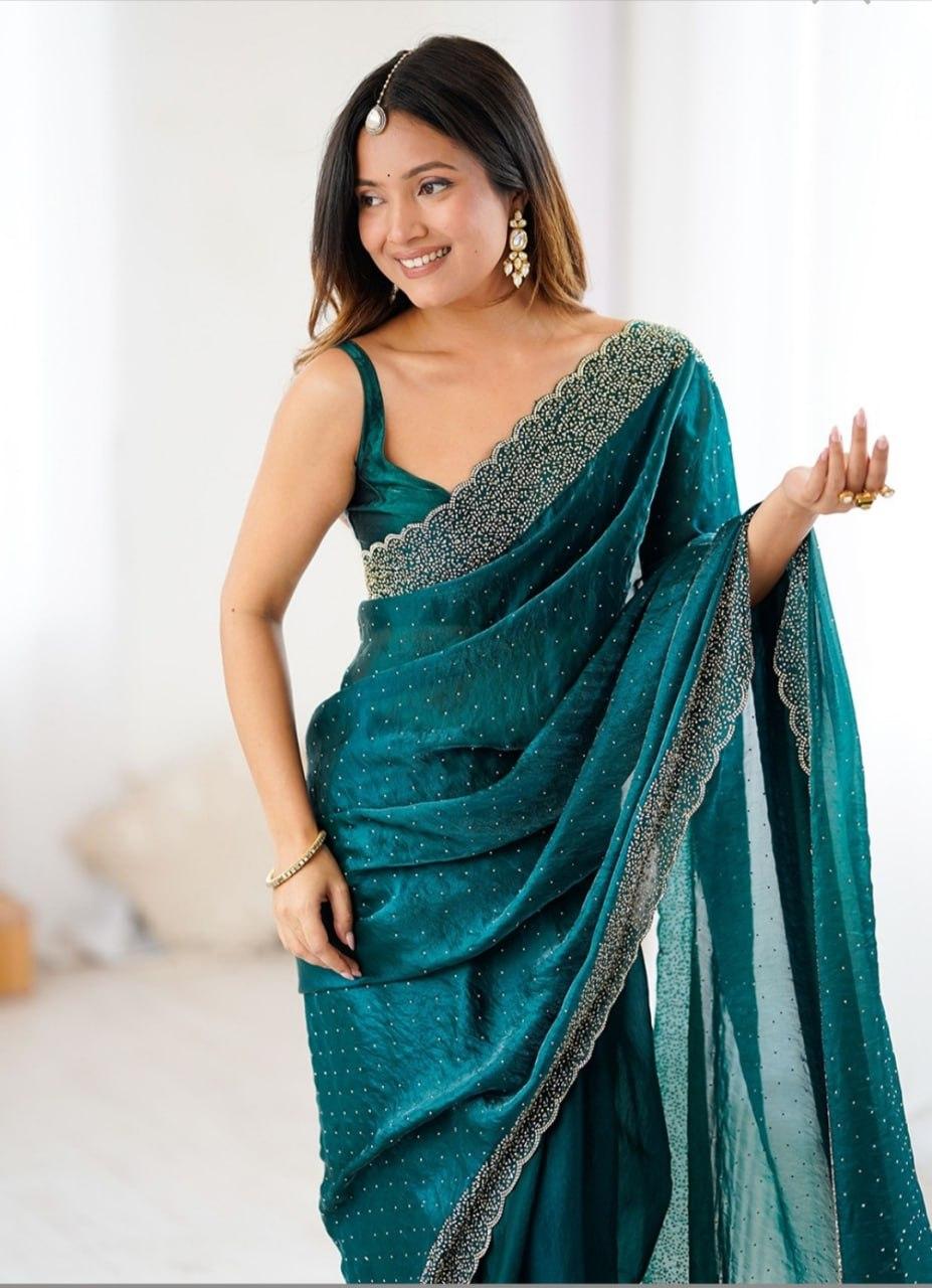 Space Soft Silk Saree with Siroski Diamond and Val Work view 2