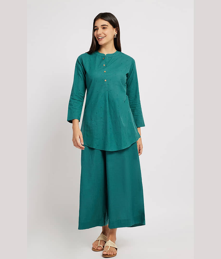 Span Women Cotton Printed Straight Kurti ( Green )