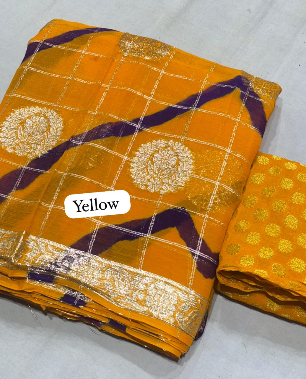 Pure jorhat fabric with beautiful Jaipuri bandej malti shades lahriya all over and hand Malti daing zari havvy raning bp suppr saree