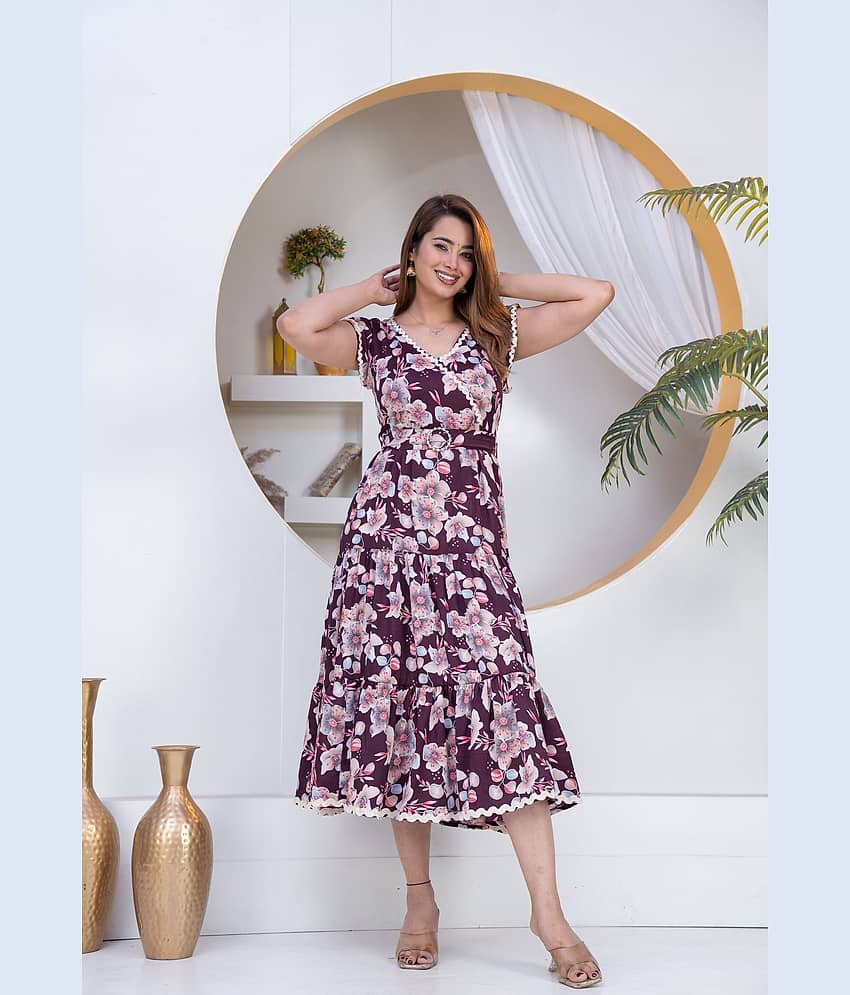 JC4U Women Crepe Printed Gown ( Wine )