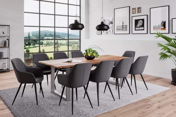 Sahajhast Solid Sheesham Wood Dining Table with Real Wane Edge and Silver U-Frame Base Natural Finish ( Size - 220 x 100 cm ) view 2
