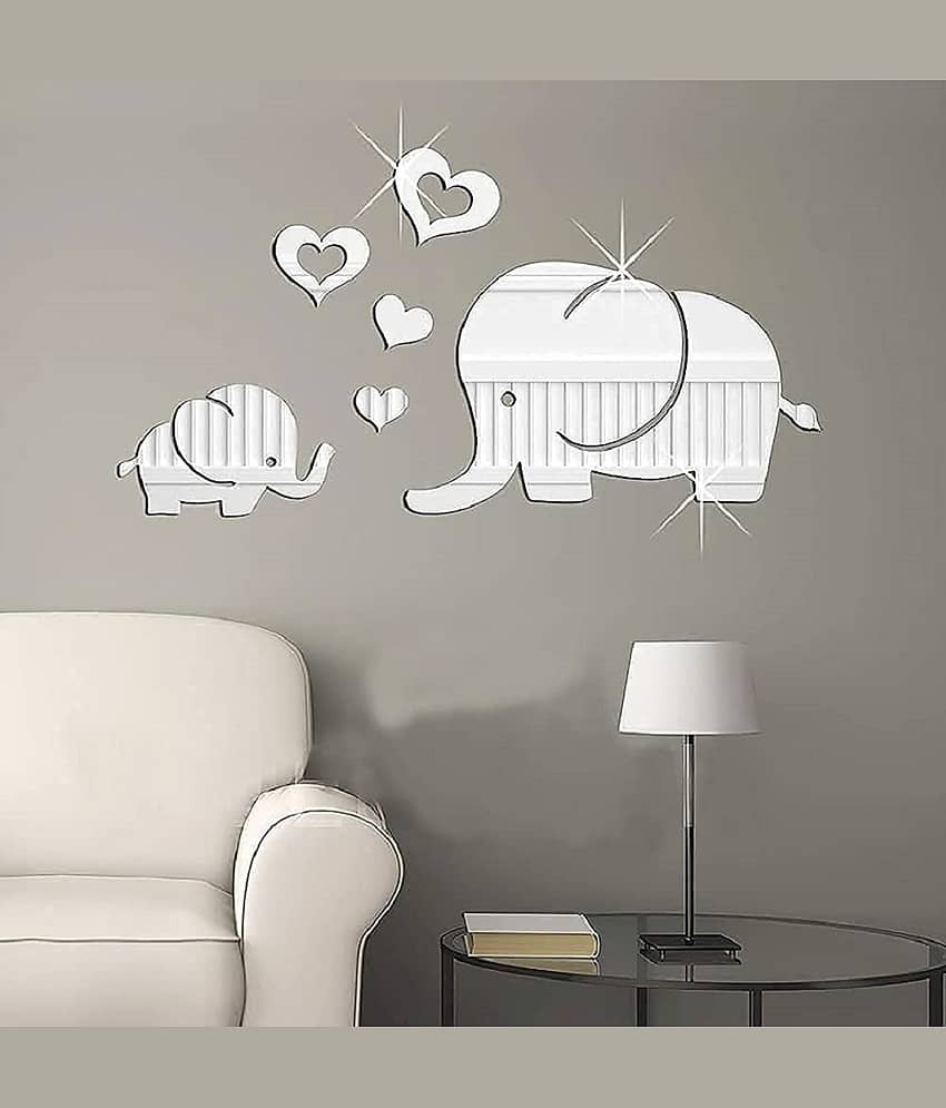 Asmi Collection Beautiful Cute Baby Elephants Acrylic Mirror Wall Sticker ( 25 x 50 cms )