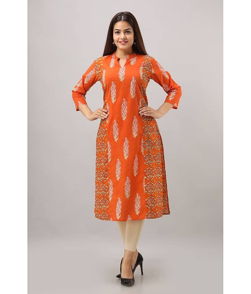 IRIDAA JAIPUR - Orange Cotton Women's Straight Kurti ( Pack of 1 )