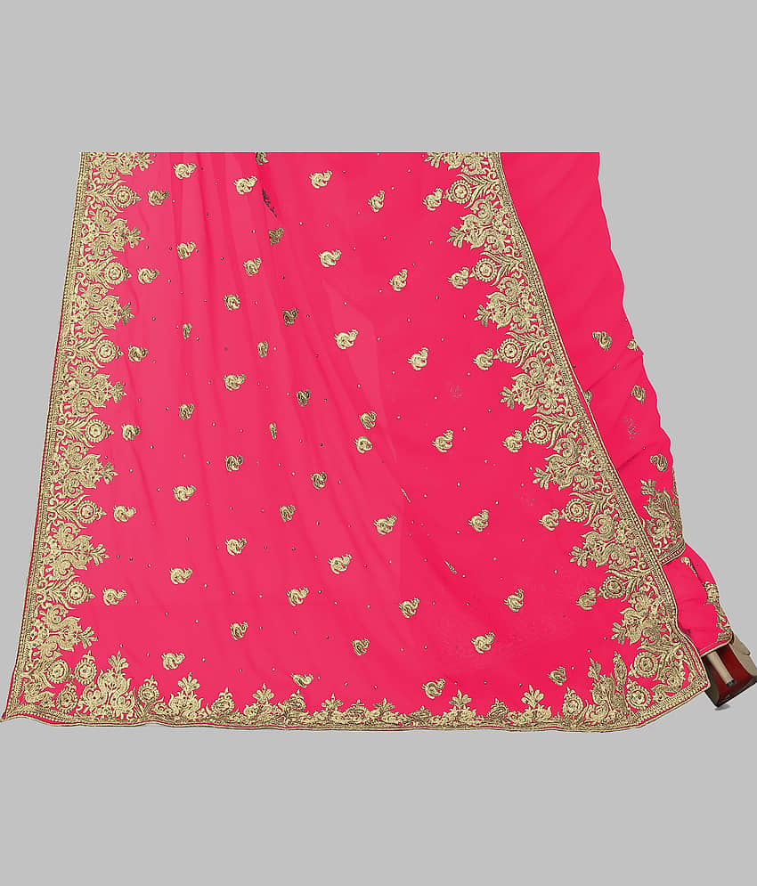 Om Shantam Sarees Georgette Embellished Saree With Unstitched Blouse Piece ( Pink ) view 2