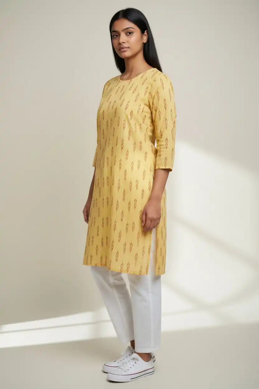 Sambalpuri Ikat Buti Mustard Yellow-Odisha Handloom Kurti