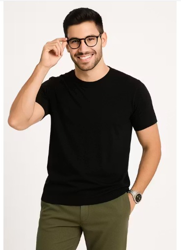 Men's Black Solid 100% Cotton Round Neck Regular Fit T-Shirt