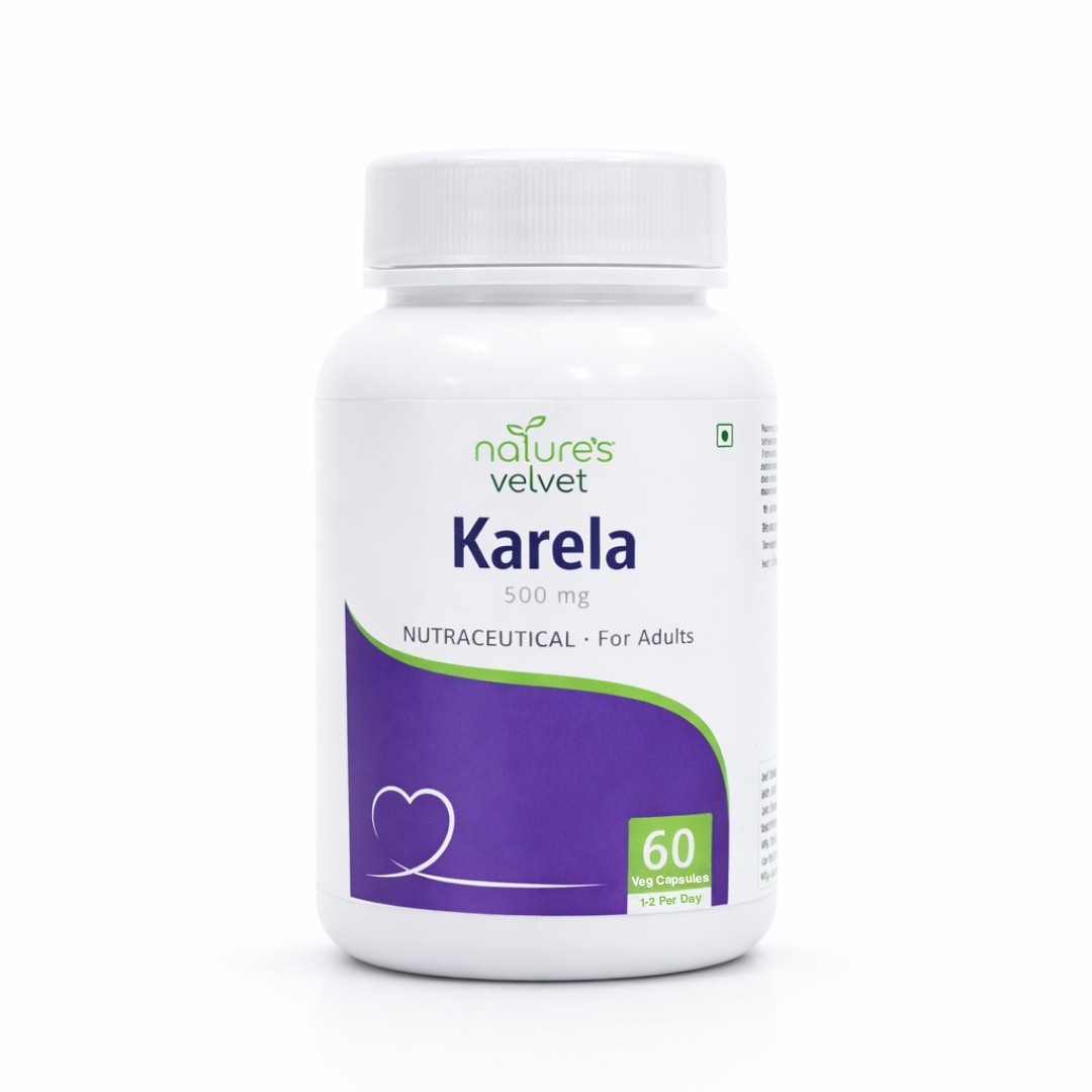 Natures Velvet Karela (Bitter Melon) Extract 500 mg Veg Capsules for Blood Sugar Management & Diabetes Care – 60 Veg Capsules