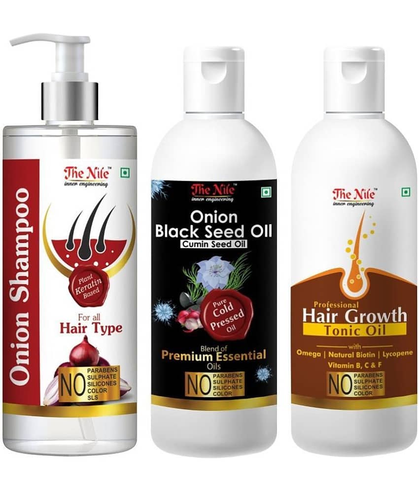 The Nile Red Onion Shampoo 200 ML + Onion Black Seed 100 ML + Hair Tonic 100 ML Shampoo 400 mL Pack of 3