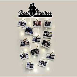 Khush Its Amazing Wood Best Ever Brother With LED Light Hanging Photo Display, DIY Picture Photo Frame Collage Set Includes Multi colour Clips