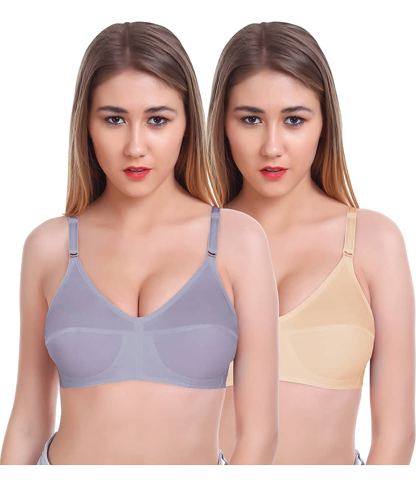 Featherline Pack of 2 Cotton Blend Non Padded Everyday Bra For Women ( Beige,Magenta )