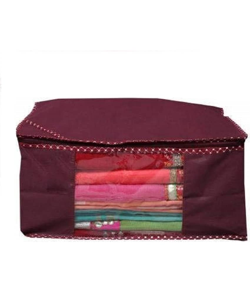 Non-Woven Saree Cover Cloth Storage & Organizer ( Pack of 4 ) Maroon Multi Saree Cover view 2
