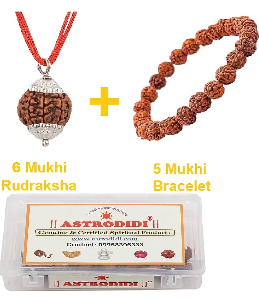 Nepali 6 Mukhi Rudraksha Pendant with 5 Mukhi Rudraksha Bracelet