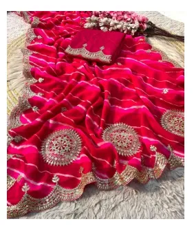 Georgette prisam Lehriya saree with premium heavy pallu