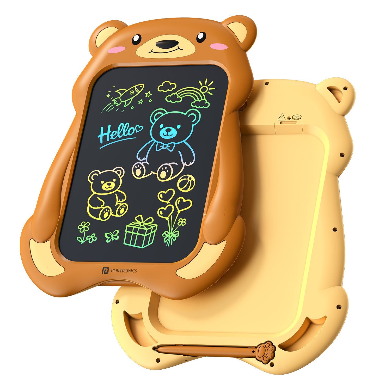 Portronics Ruffpad Teddy 8.5, 8.5-Inch LCD Writing Pad for Kids, a fun, reusable, and eco-friendly digital writing tablet designed to encourage creativity and keep children engaged - Brown