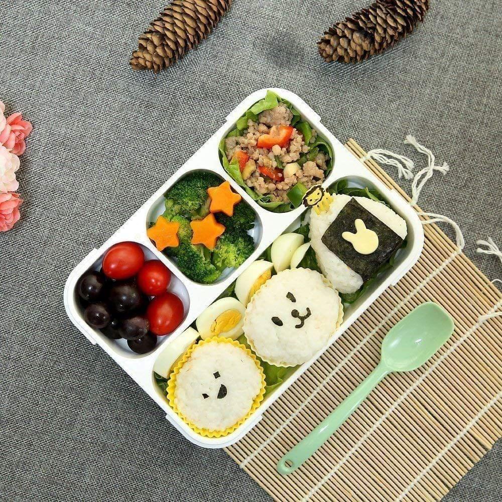 Clastik 1 Piece Slim Cute Microwave Safe 5 Compartment, Grid, Tiffin Lunch Box Set (with Spoon) - All-in-one (1 Piece of Lunch Box)(Material: Plastic, and Silicon view 2