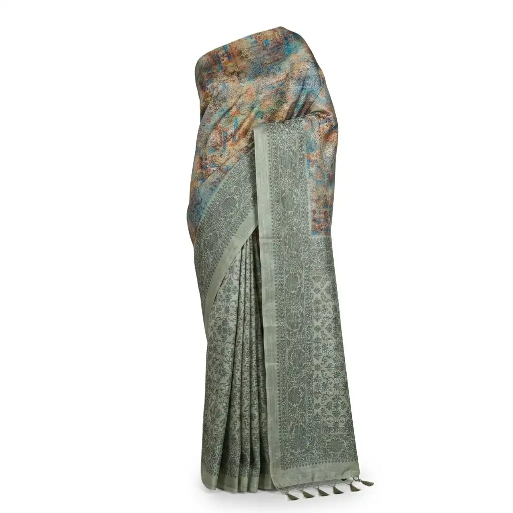 Gray Green Sambalpuri Saree