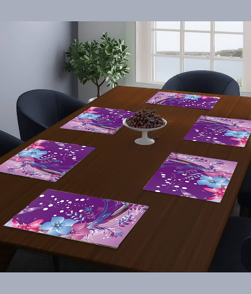 PVC Floral Rectangle Table Mats (44 cm x 29 cm) Pack of 6 - Purple
