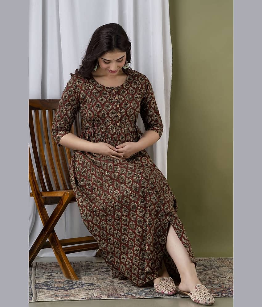Nevisha Style Brown Cotton Maternity Kurta