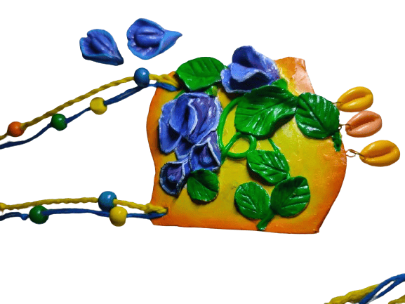 Floral Necklace Set in blue & yellow combination view 2