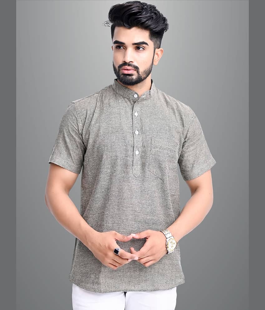 QuaClo - Grey Cotton Men's Regular Kurta ( Pack of 1 )