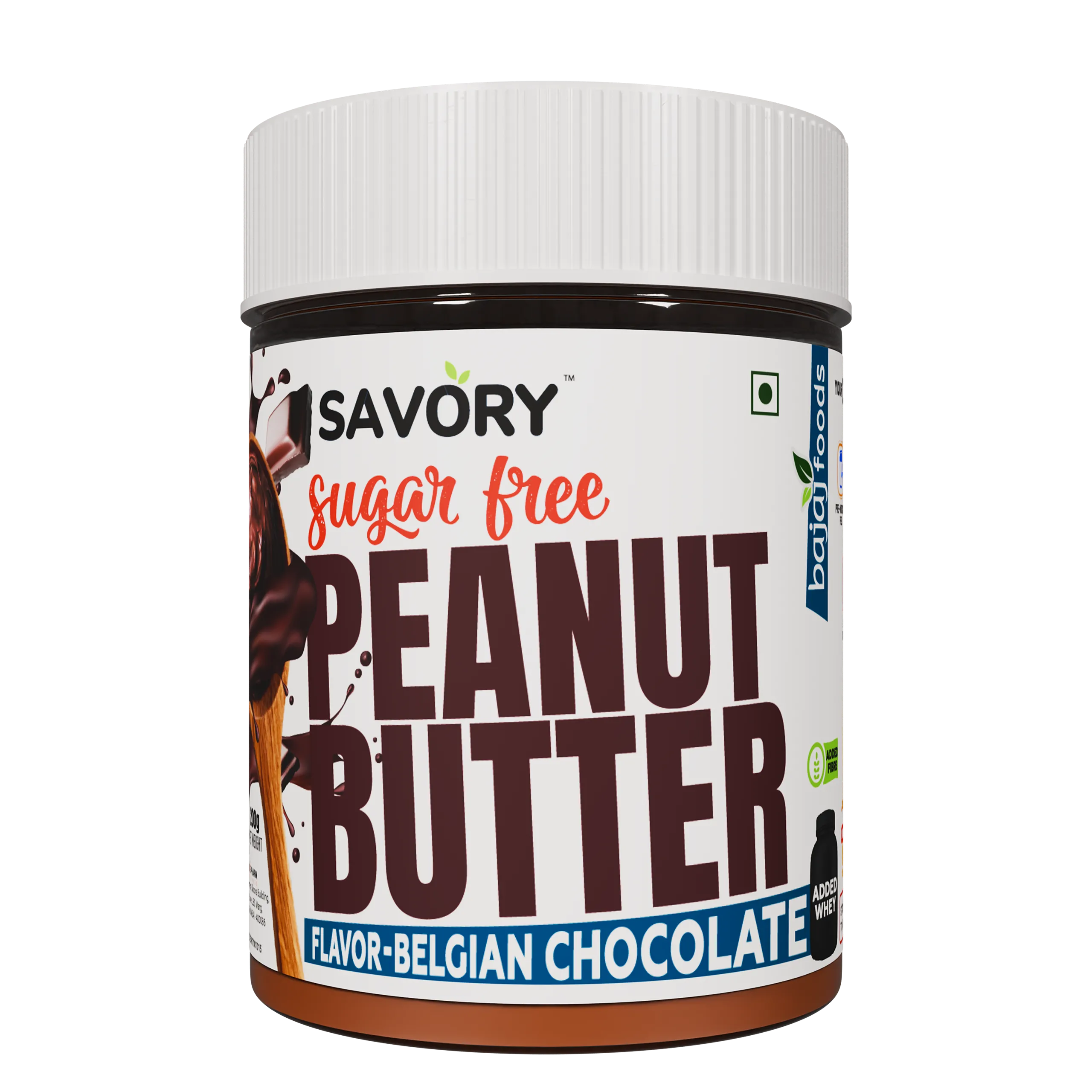 SAVORY Chocolate Creamy Peanut Butter (Sugar-Free) with Added Whey | High in Protein | No Added Sugar, Energy Booster, Gluten-Free & Keto Friendly | Cholesterol & Trans-fat Free | Chocolate Spread (200g)