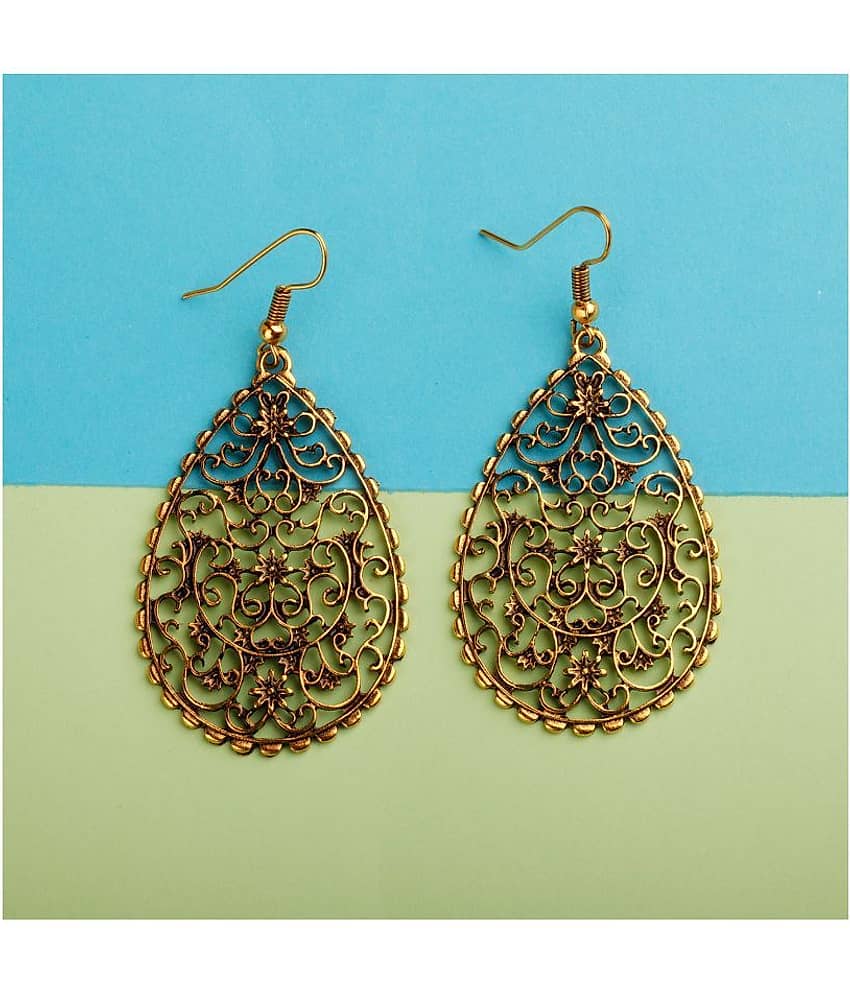Silver Shine Lavish Golden Mughal Jali Work Earrings for Women view 2