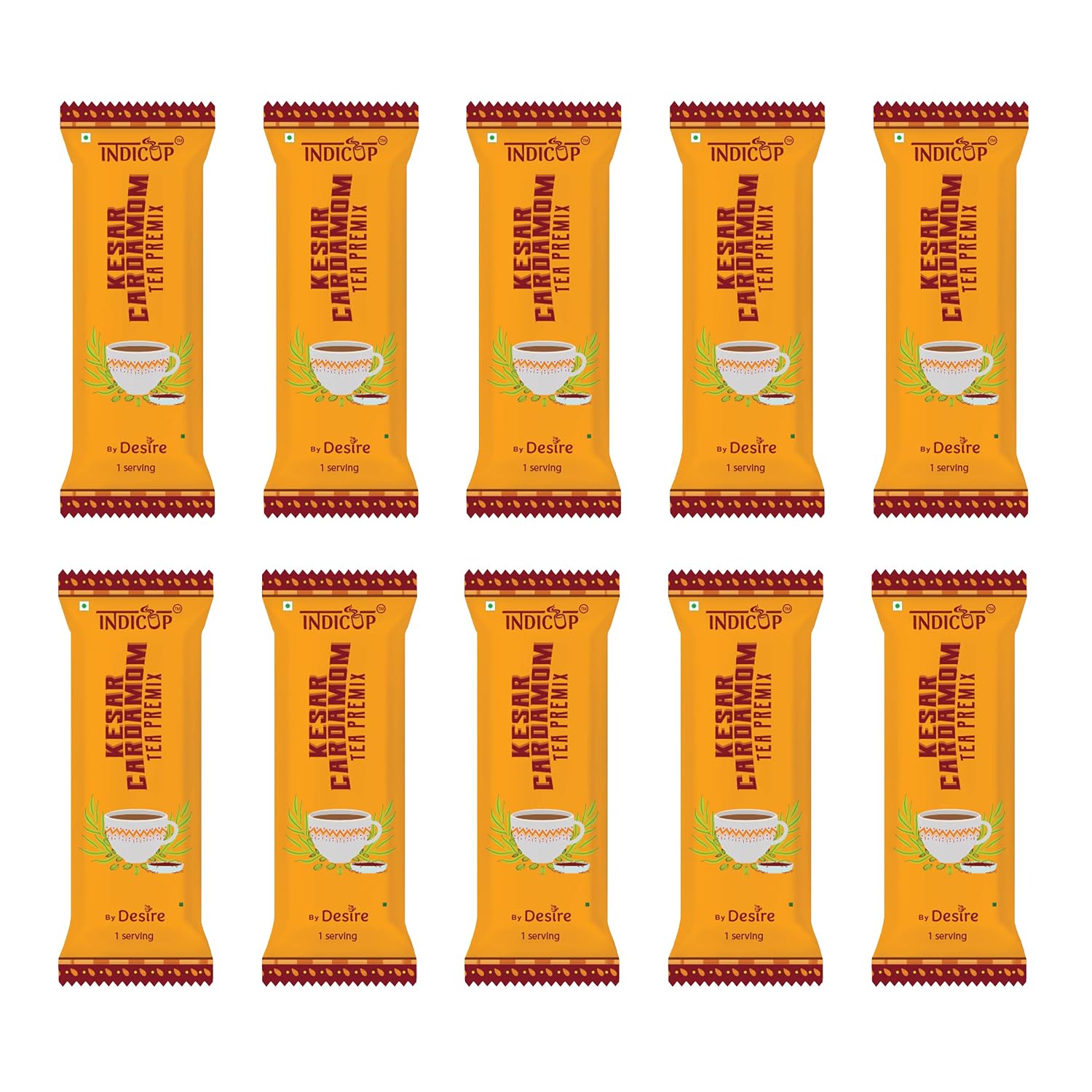 INDICUP Kesar Cardamom Tea Premix, Pack of 50 Sachets