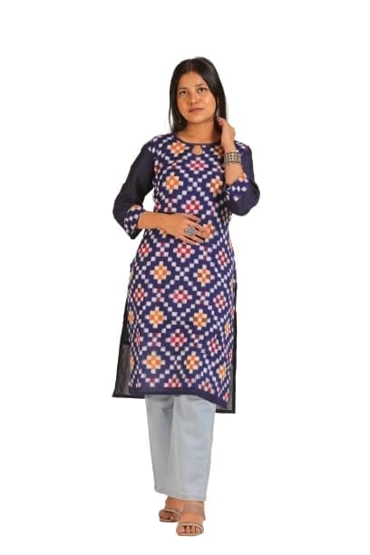 GHL GUENDICHA HAAT Sambalpuri Certified Handloom Women's Pure Cotton Round Neck Kurta view 2