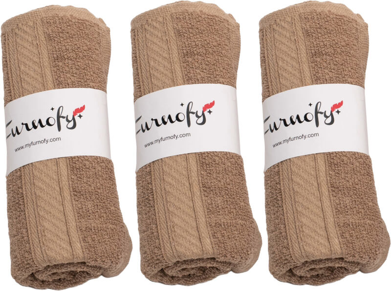 Furnofy Cotton 450 GSM Hand Towel Set Beige (Pack Of 3)