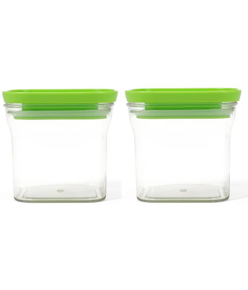 HomeProKitKatunbreakable airtight High quality transparent plastic storage container pack of 2, food-grade, Bpa-free, Square, 600ml, Green