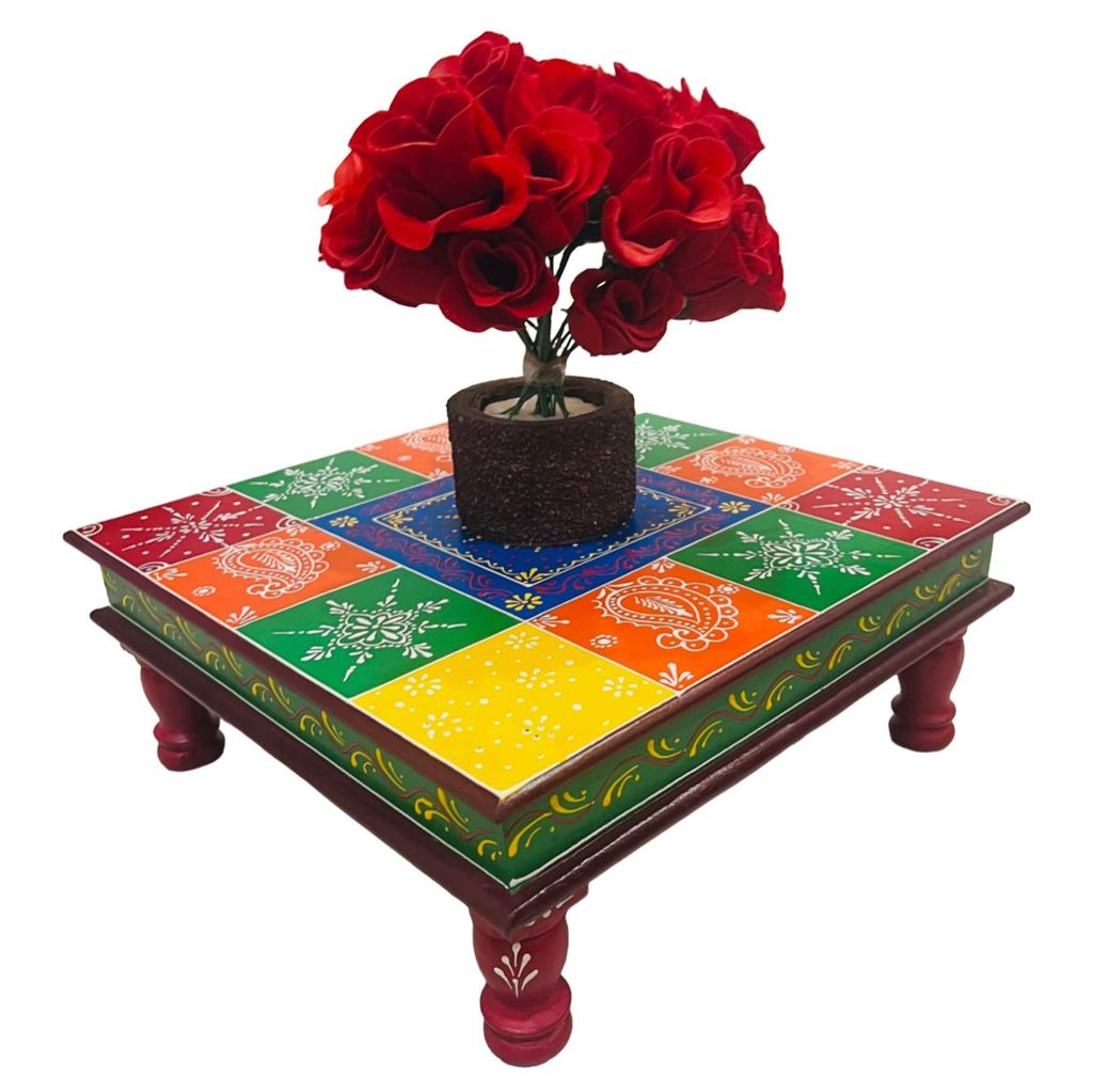 Wooden handpainted chowki/bajot for home decor/pooja room decor view 2