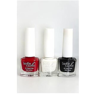 Vegan 12 Free Formula Quick Dry High Shine Long Lasting Chip Resistant Kit of 3 (nail polish combo pack of 3) (Old School - White Red Black Kit of 3)