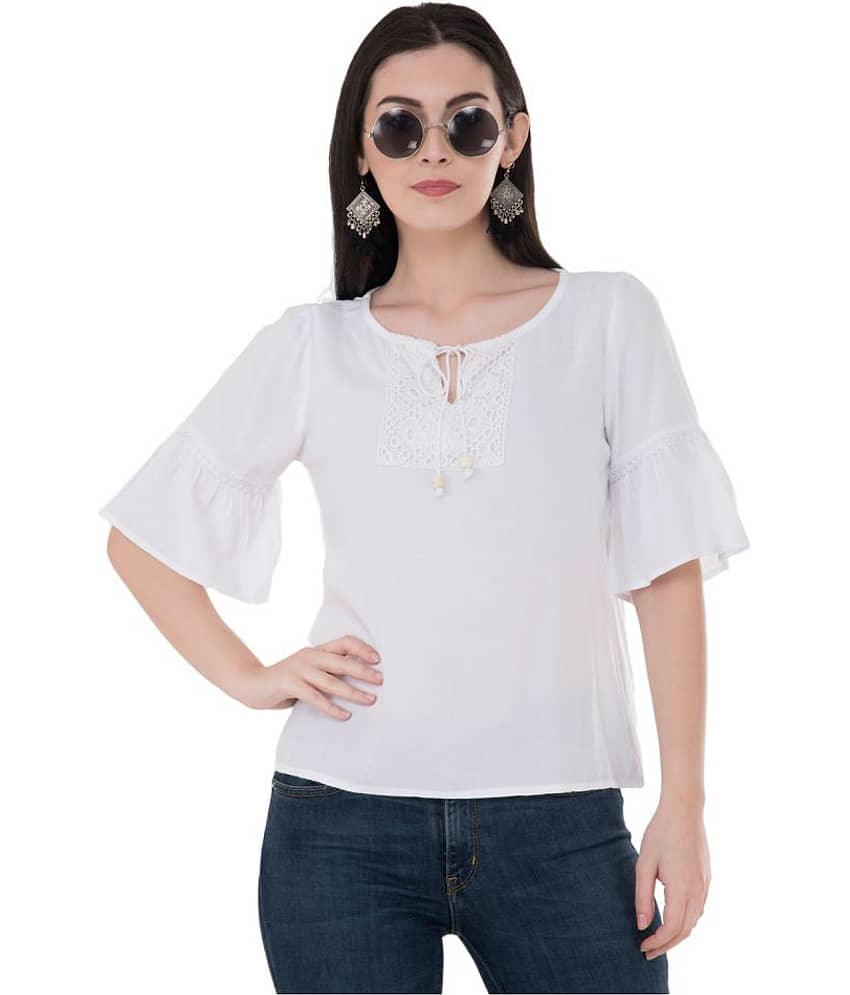 SAAKAA Women's Rayon Regular Top ( Off White )