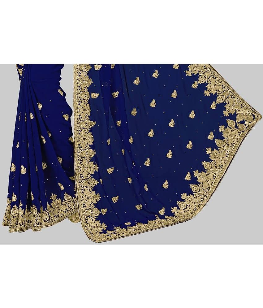Om Shantam Sarees Georgette Embellished Saree With Unstitched Blouse Piece ( Pink ) view 2