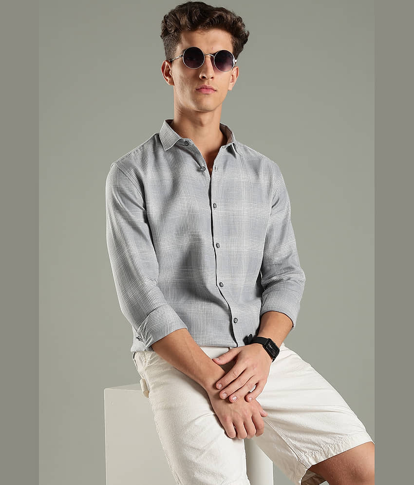 Paul Street 100% Cotton Regular Fit Checks Full Sleeves Men's Casual Shirt - Grey ( Pack of 1 )