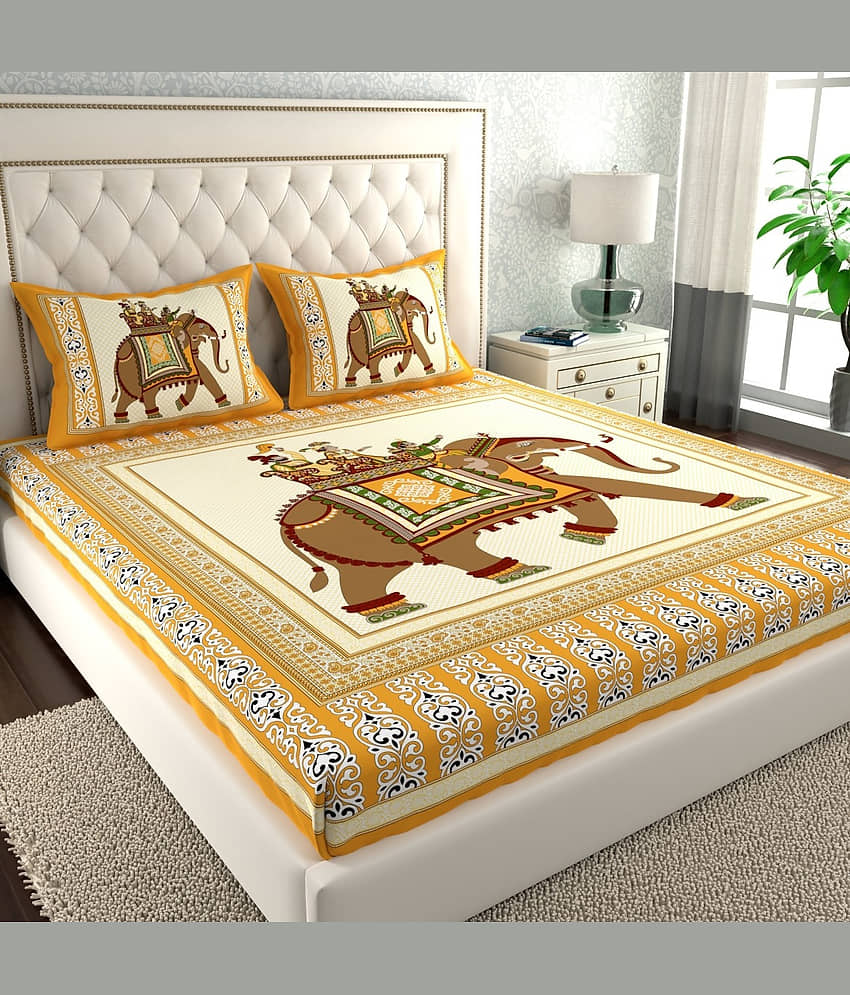 Cosito Cotton 1 Double Bedsheet with 2 Pillow Covers ( Yellow )