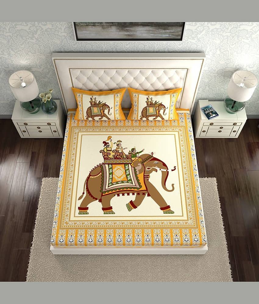 Cosito Cotton 1 Double Bedsheet with 2 Pillow Covers ( Yellow ) view 2