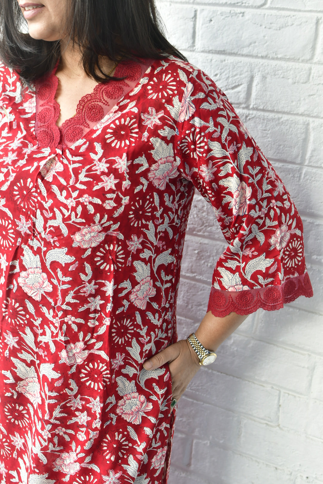 Red Bagiya Hand Block Handblock Cotton Kurta set