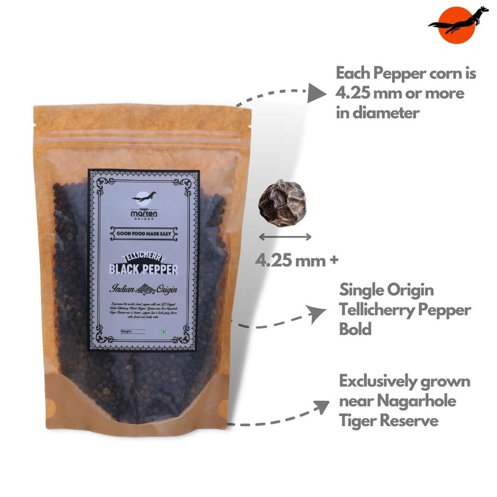 Nilgiri Marten Tellicherry Pepper Bold Whole(Kali Mirch), 4.25mm, GiTagged view 2