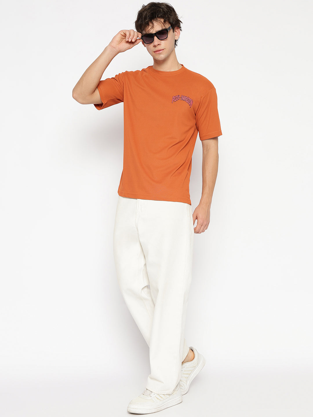 Pizza Invasion Back Print Oversized T-shirt Orange view 2