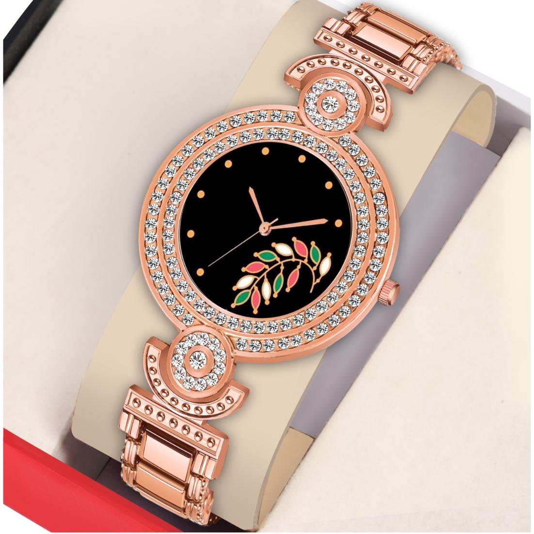 Bolun Black Flower Well Dial Rose Gold BD Girls and Women Watch