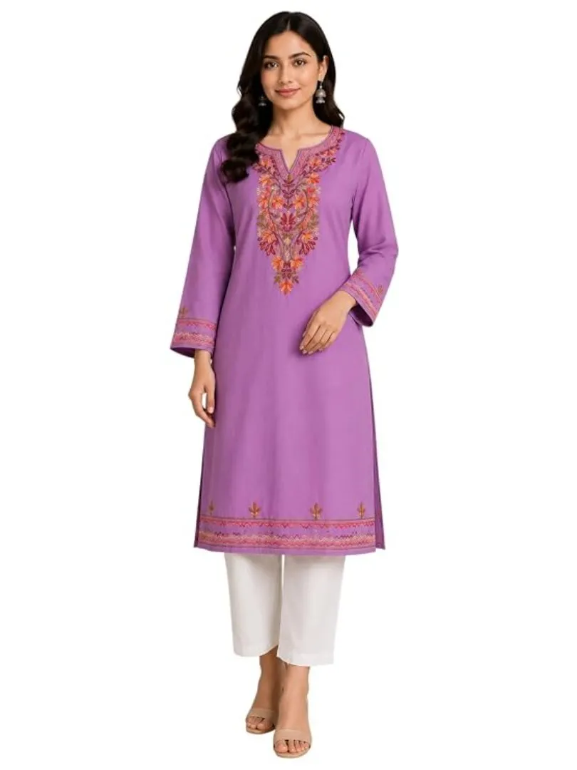 UneR Women's Rayon Embroidered Kurti | Straight Fit | Full Sleeves | Office, Casual & Ethnic Wear | XL