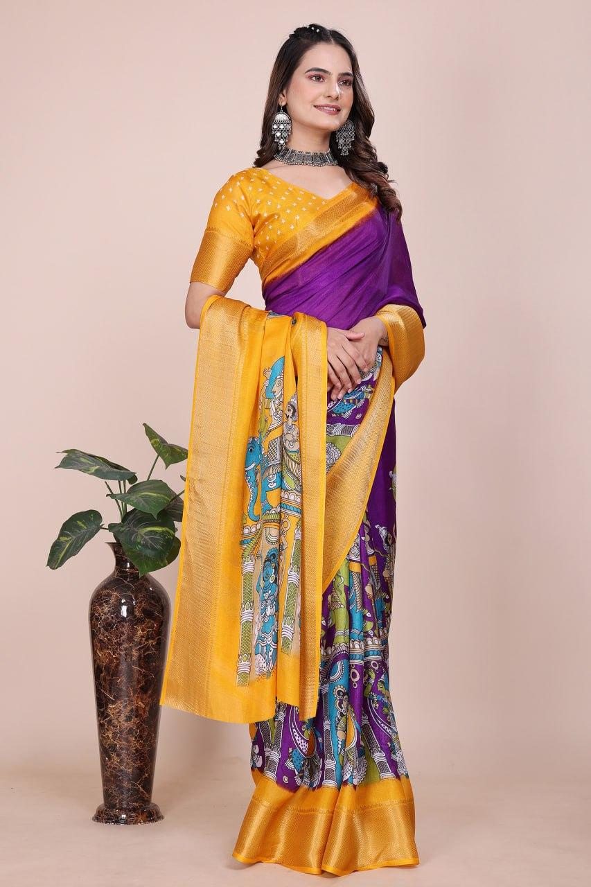 Dola Silk Kalamkari Saree view 2