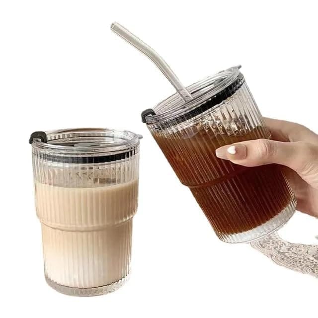 Water Drinking Glass with Lid and Straw, 350 ML, Set of 1, Travel Sipper Mug, Coffee Tumbler for Juice, Mocktail, Cocktails, Smoothies, Milkshakes Hot & Cold Beverages view 2