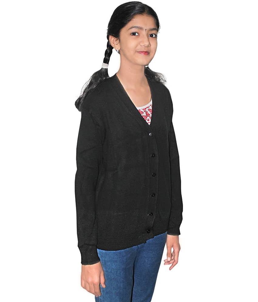Goodluck Single Girls Wollen Cardigans ( Black ) view 2