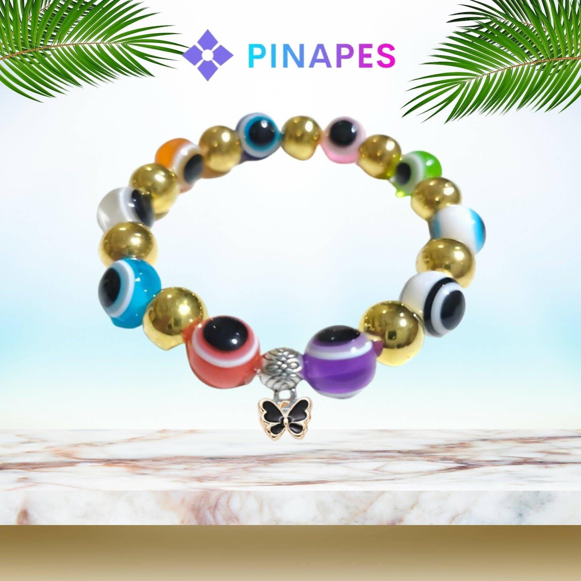 Pinapes Stunning Beaded Bracelet with Butterfly Pendent - Multi Color