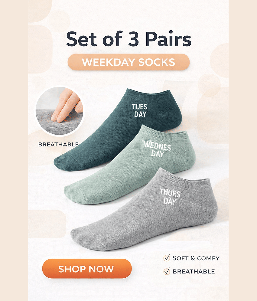 dust n shine Pack of 3 Unisex Cotton Ankle Length Socks ( Multicolor )