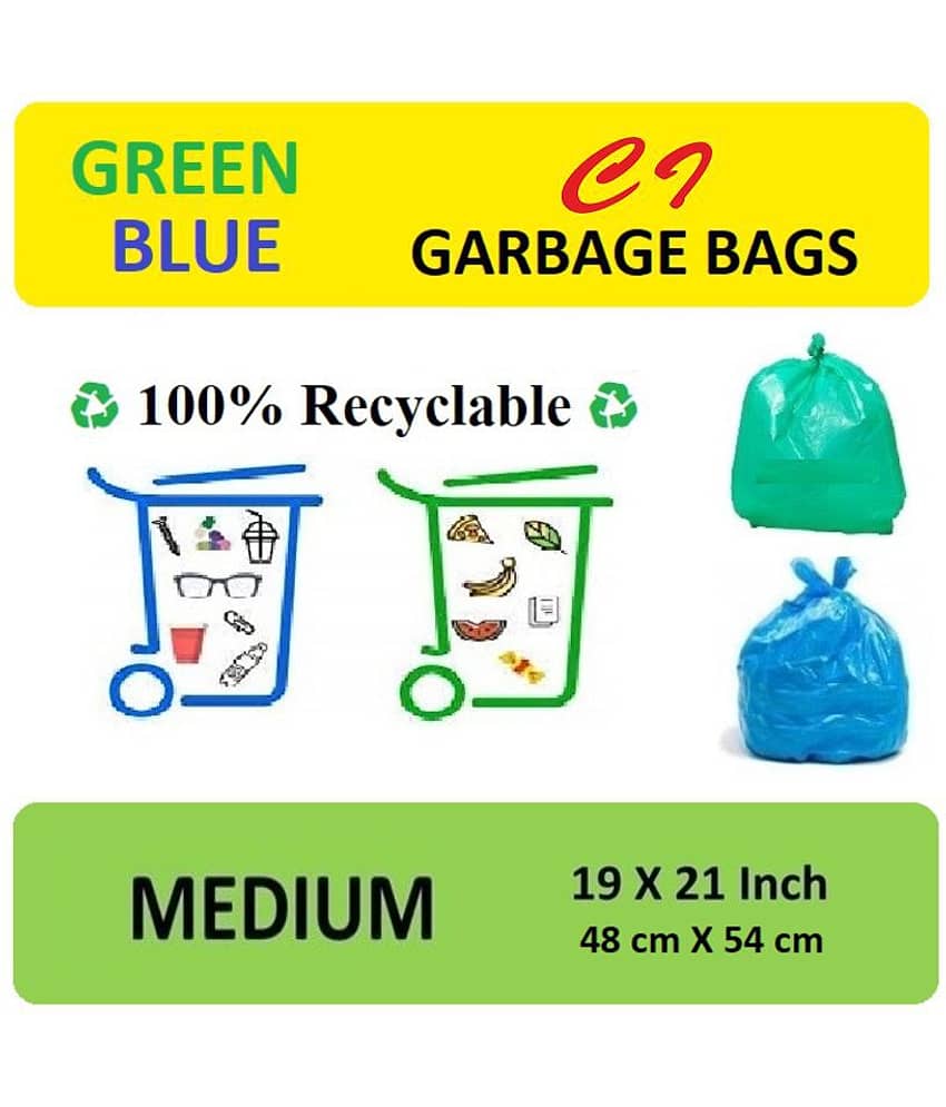 C-I Green And Blue Garbage Bags - 2 packs (60 Pcs) - 1 packs of 30 Pcs (Green for wet waste) + 1 packs of 30 Pcs (Blue for dry waste) - 60 pcs - 19X21 Green and Blue Medium Disposable Garbage Trash Waste Dustbin Kitchen Bags & Covers
