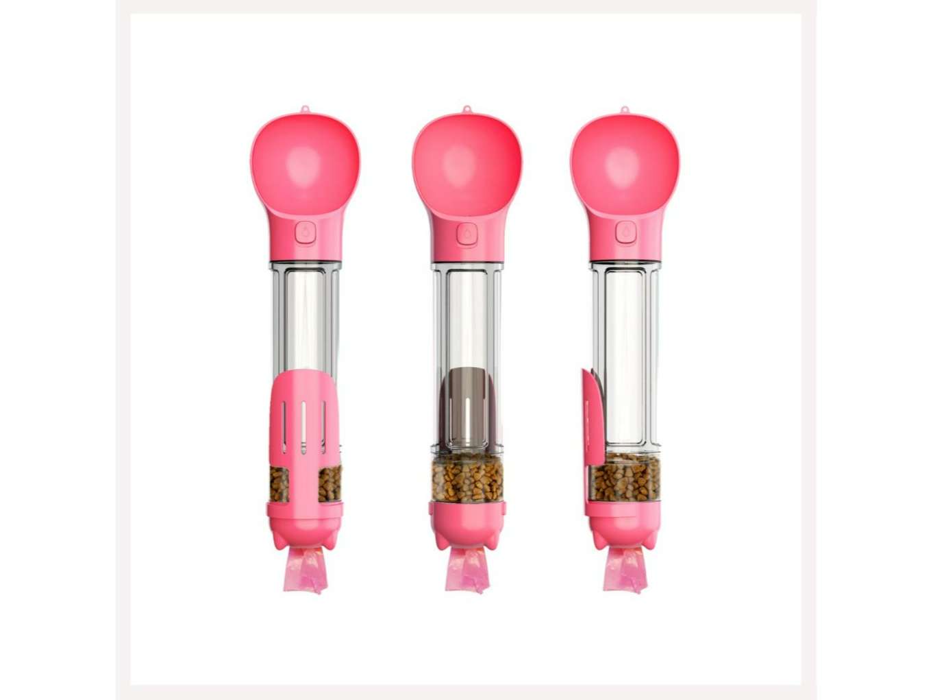 A+a Pets Dog Water Bottle, Pet Portable Water Bottle with 500ML Water Tank, Dog Food Storage, Poop Shovel & Garbage Bag, Leak Proof Button Design - 500 Millilitre - Pink