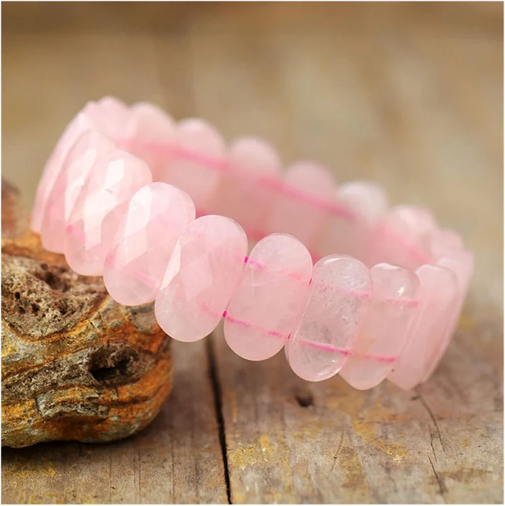 Sahaj Hast Rose Quartz Oval Diamond-Cut Pink Bracelet (Size - 8.5")